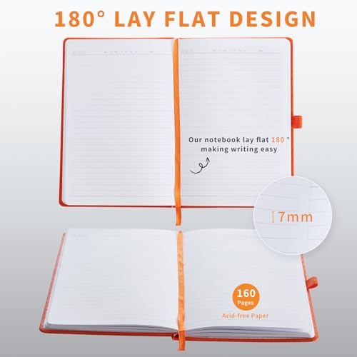 Heture Hardcover Notebooks, A5 Lined Journals Notebook for Writing 160 Pages, 8.2 x 5.5 inch, Classic Ruled Notebooks for College/Work/Travel (Orange, 1 Pack) - color: Orange, size: 1 Pack