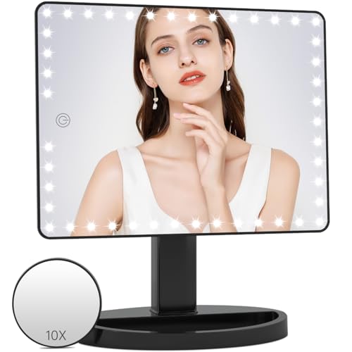 FUNTOUCH Large Lighted Makeup Mirror with Lights (Black) - color: Black D