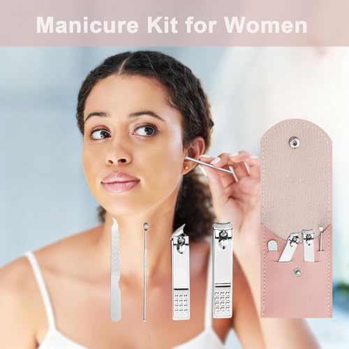 16 Sets Travel Manicure Set Professional Nail Clipper Kit Bulk,4 in 1 Adult Stainless Steel Travel Manicure Kit with Case Individually Wrapped Nail Clippers Bulk for Homeless,Hotel,Charity（Pink） - color: Pink