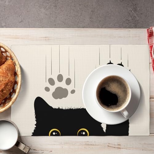 Cut Black Cats Farmhouse Print Placemats Set of 6 12x18 Inch - color: Black and White, size: Set of 6