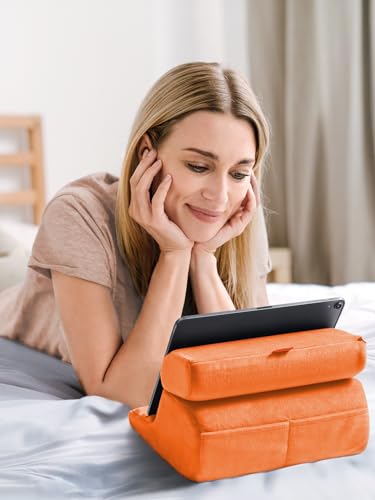 UGREEN Tablet Pillow Stand for Lap Soft Holder Bed with 3 Viewing Angles Adjustable Home Office Accessories Compatible with iPad Pro 13 12 11 10.5 Air Mini 5 4 3 2 Phone 16 15 14 E-Reader Orange - color: Orange