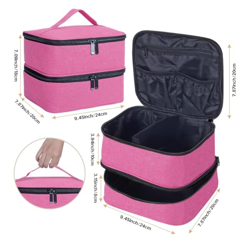 Double Layer Makeup Bag with Adjustable Dividers, Wine - color: Wine