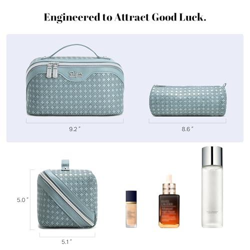 BOYATU Travel Makeup Bag for Women: Four Leaf Clover 3 Pcs Set Cosmetic Bag - color: M-04Light Blue