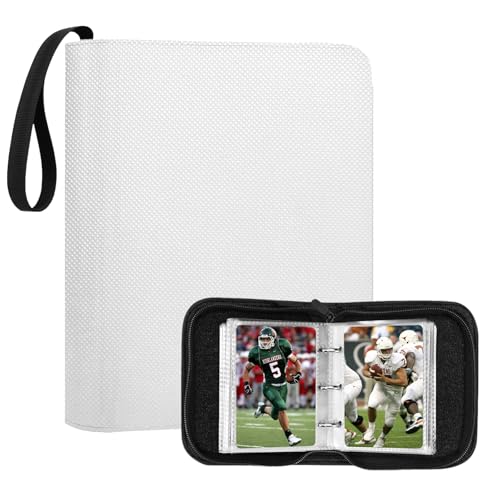 Mini Trading Card Binder for 80+ Cards - Lightweight Portable Top Loading Album with Secure Pockets for TCG, MTG, Baseball, Football, Sports & Game Cards (White) - color: White