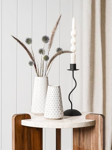 Ceramic Vase for Decor, 6 Inch+7.1 Inch White Flower Vase for Lego Flowers, Tulip and Pampas Grass, Embossed Farmhouse Vases for Centerpieces,Home Living Room Dining Table Office Decor, Arctic White - color: Clover & Fireworks