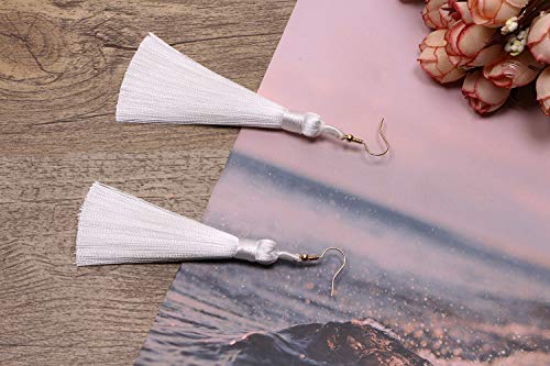 Tupalizy 10PCS Handmade Soft Silky Tassels with Hanging Loop for Bookmarks Keychains Earring Bracelets Jewelry Making Souvenir Graduation Clothing Sewing Gift Tag Art DIY Craft Projects (White) - color: White