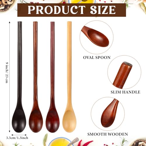 4 Pcs Wooden Tasting Spoons Long Handle 9 x 1.3 Inch for Cooking - size: 9 x 1.3 Inch