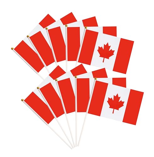 50 Pack Canada Canadian Flags - Small Mini Hand Held on Stick, Miniature National Country Flags for Party Decorations, Parades, International Festival Supplies - color: Canada