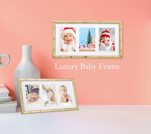 YiPinYin Gold 3-2x3'' Multi Bamboo Detail Designs Metal Picture Frame 3 Section Frame 2pack,Baby Nurse frames With Soft Touch Velvet Backing for Desktop and Wall Décor - color: Gold, size: 3-2x3Inch 2PK