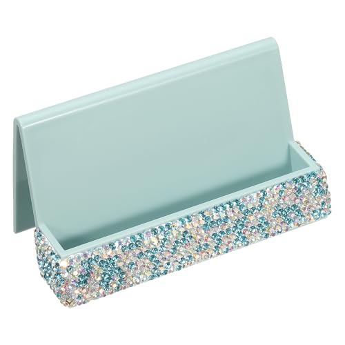 PATIKIL Business Card Holder for Desk, Rhinestone Business Card Holders Crystal Card Stand Organizer Cards Display for Office Exhibition, Blue - color: Blue