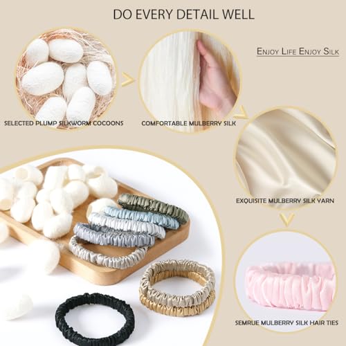 100% Mulberry Silk Hair Ties 4PCS, Silk Scrunchies for Women - color: 4Pcs(Black*2+Lotus Pink*2)
