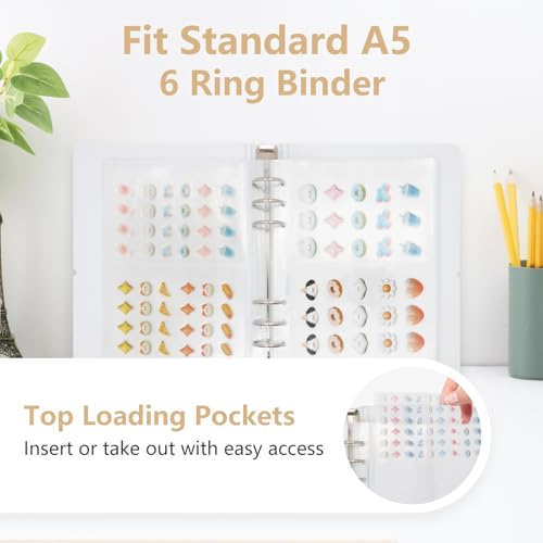 20 Sheets Clear Binder Sleeves Pockets Inserts A5 6 Ring, 2-Pocket