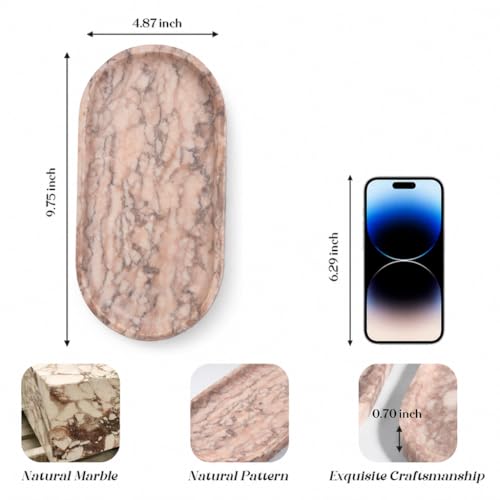 Koville Natural Marble Decorative Tray Stone Plate, 10" x 5" Marble Vanity Tray for Bathroom Countertop Organizer Stone Trays, Catchall Tray for Perfume, Candles, Jewelry (Moca Jade) - color: Moca Jade