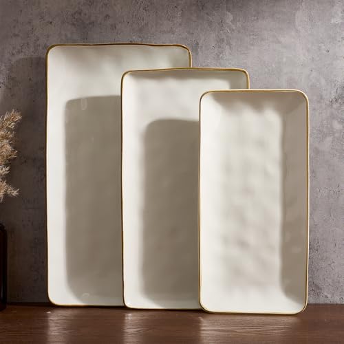 Famiware Serving Platters Set of 3 Sizes - Rectangular, Vanilla White - color: Vanilla White
