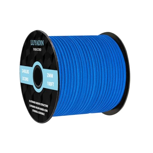 Paracord 240lb - Diameter 2mm Micro Utility Cord -3 Strand Parachute Spool Cord - 100ft 200ft,Paracord for Camping,Hiking,Fishing,Outdoor and DIY - color: Blue, size: 100 ft
