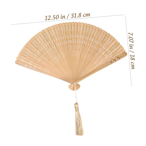 POPETPOP Wooden Folding Fans Handheld: Vintage Wood Hand Fan with Tassels for Hot Flash, Church, Wedding Church Decoration, Edm, Music Festival, Dance, Party, Performance