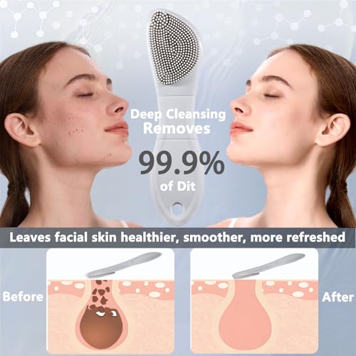 Silicone Face Scrubber Black Head Remover for Face- Appliances for Removing Make-up for Deep Cleansing Blackhead Remover Tools Face Spatula Makeup Removal Washing Brushes Pore Cleaner (Gray) - color: Gray