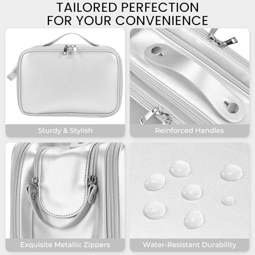 HauteHues Travel Makeup Bag Women's Large Capacity Cosmetic Organize Silver - color: Silver