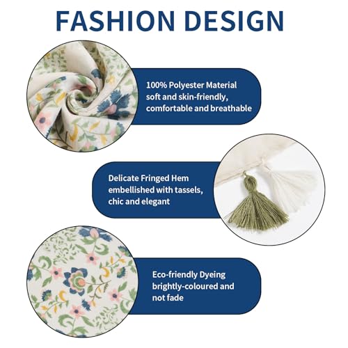 QIUTIMIY Scarf for Women Lightweight Soft Floral Leopard Printed Scarves Fall Winter Fashion Shawl Wrap with Fringe - color: Flower-beige Green
