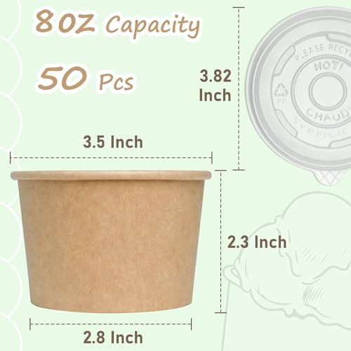 ESSENTIAL Paper Ice Cream Cups with Lids, 50 Pcs 8oz Paper Snack Bowls - size: 8oz-50 Pcs with Lids
