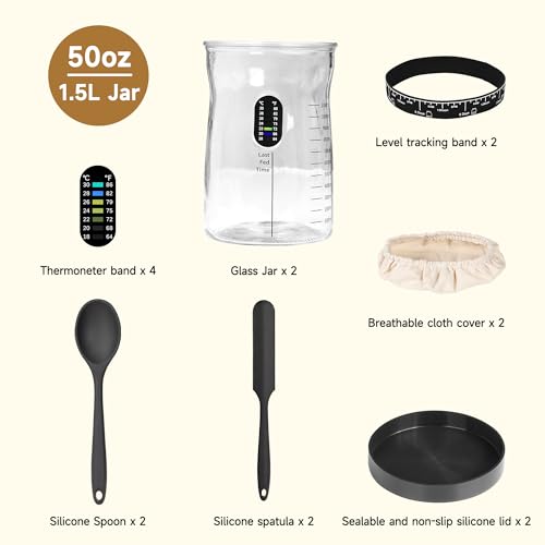 50 oz Large Sourdough Starter Jar Glass - Wide Mouth Sourdough Starter Kit with Lid for Beginners with Spatula, Feeding Instructions & Recipes (2 Pack) - size: Big- 2 Jar