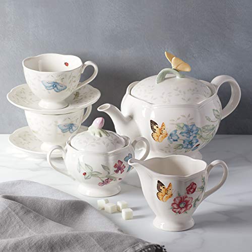 Lenox Butterfly Meadow Porcelain Teapot and Tea Cup Set, 9-Piece, 48oz - style: 9-Piece Tea Set