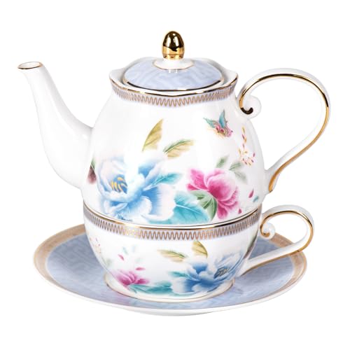 KAMMAK Tea for One Set, Ceramic Teapot, Bone China Tea Set, Cup and Saucer - color: Colorful-GH8
