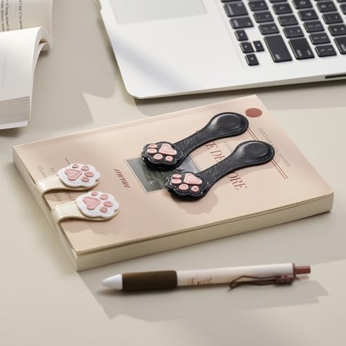 Ovesmusl 2Pcs PU Leather Paw Magnetic Bookmarks with Pen Holder - style: Paw (Black+Black)