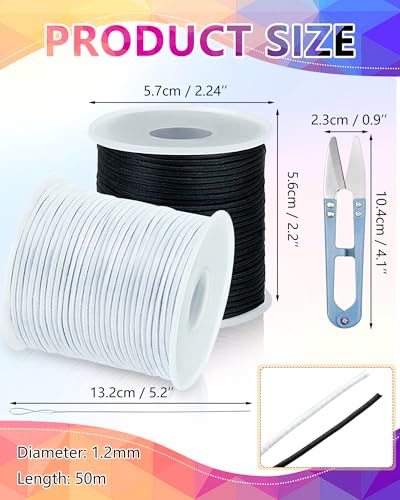 FIVEIZERO 2 Rolls 1.2mm Black White Elastic Bracelet String, 330 Ft - size: 1.2MM, style: Black White
