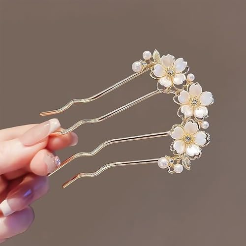 Pearl Flower Hair Clips for Women U-Shaped French Hair Pin Flower Hairclips Gold Hairpin Clip Metal Bun Maker Floral Hairpins Wedding Hair Accessories for Girls Ladies Brides Bridesmaids
