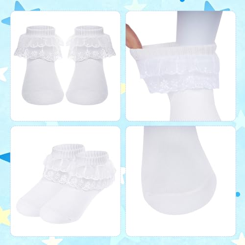 3 Pairs Baby Girl Socks Ruffle Sock Lace Frilly Socks for Newborn Infant Toddler 1-2 Years - color: White