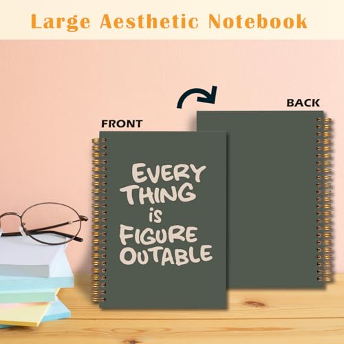 JINYO Everything is Figureoutable Inspirational Notebook, Motivational Journal for Women, Positivity Journal, Retro Green Positive Affirmation Spiral Notebooks 5.5x8.3 Inch - color: white Everything is Figureoutable Notebook