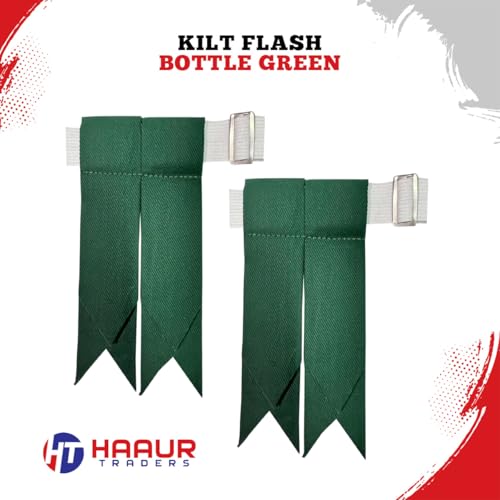 Men's Men's Tartans Kilt Flashes with Heavy Buckle Elastic Adjusters Fit - color: Bottle Green