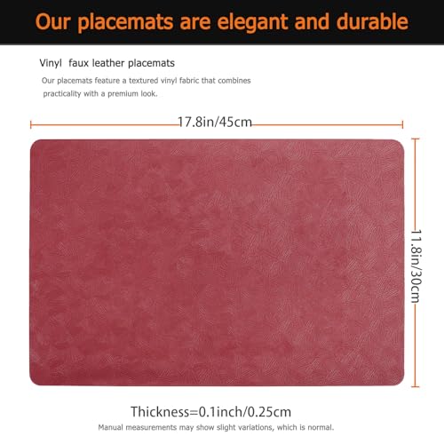 Red Plastic Placemats Set of 8, Faux Leather Waterproof Table Mats - color: Red