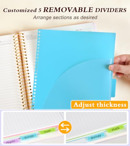 5 Subject Notebook College Ruled 240 Pages, A5(5.8"x8.3") Hardcover Spiral Notebook with Removable Dividers Tabs, Lined Spiral Journal Notebook for Women, Notebooks for Work School，ButterflyBouquet - color: -Butterflybouquet, size: A5