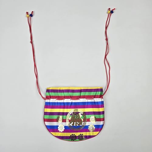 Korean Saekdong Bokjumeoni Pouch, Traditional Drawstring Lucky Bag with Gold Foil Pattern, Small Fabric Gift Pouch for Coins, Jewelry, and Keepsakes, Made in Korea