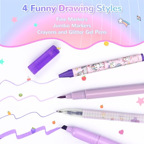 nasominako Washable Scented Markers Set for Kids - Unicorn Coloring Art Supplies Set for Kids Ages 4-8 Birthday Gifts for 4-8 Year Old girls Unicorn Pencil Case 54 PCS - color: Pink