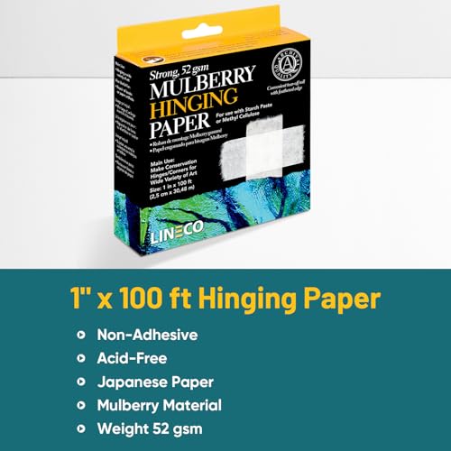 Lineco Mulberry Hinging Paper, White, 1 Inch x 100 Feet