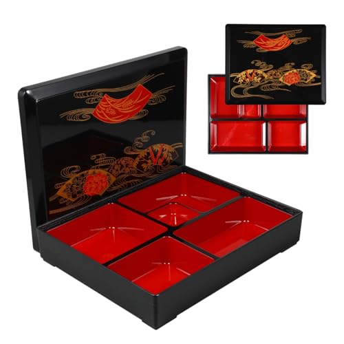 DOITOOL Japanese Bento Box Adult Lunch Box Traditional Bento Box Japanese Sushi Tray Meal Prep Containers Reusable Plastic Snack Serving Tray with Lid for Home Restaurant