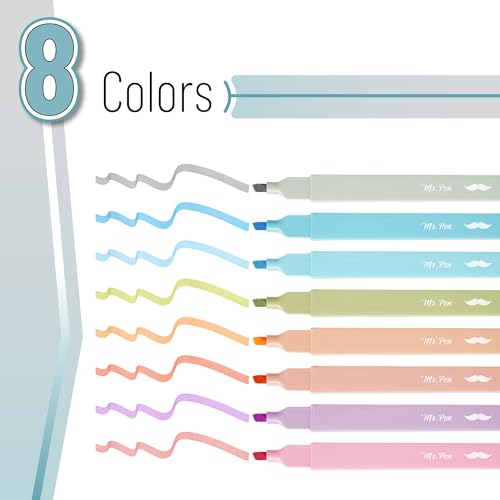 Mr. Pen- Aesthetic Highlighters No Bleed, 8 Pack, Assorted Colors | Chisel Tip, Cute Highlighters Assorted Colors for Journaling, Highlighting, Underlining, Fast Dry, Back to School Supplies - color: Pastel & Vintage Colors, size: 8 Pack