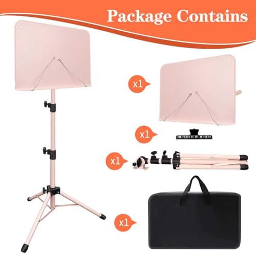 Mdvora 1 Pack Adjustable Pink Sheet Music Stand, with Carry Bag Clip Holder - color: 1 pack light pink, size: Standard Version