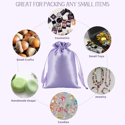 30Pcs Small Satin Gift Bags, 4x6 Purple Cloth Drawstring Pouch - color: Purple, size: 4×6 in