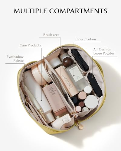 EACHY Travel Makeup Bag for Women, Flat Open Cosmetic Bag, Green, Medium - color: A - Green, size: Medium