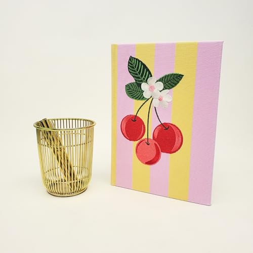 Lady Jayne Embroidered Canvas Hardcover Journal with 192 Lined Pages, 6” x 8.5” – Fruit and Fleur Cherries (83500) - color: Cherries