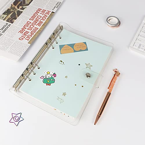 A5 Binder Cover 6-Ring Planner 7"x9.25" Clear Transparent Soft PVC Notebook Shell Round Ring Binder Cover Protector Snap Button Closure Loose Leaf Folder - color: Transparent, size: A5 (180mm x 235mm)