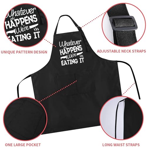 Rosoz Funny BBQ Black Chef Aprons for Men Adjustable Kitchen Cooking Aprons - color: Whatever Happens We're