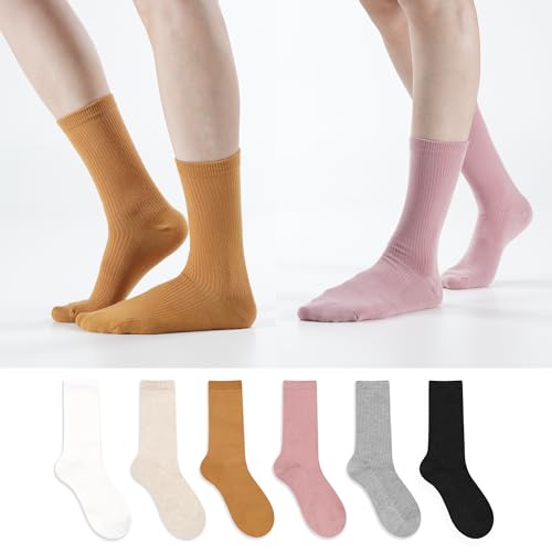 Womens Cotton Crew & Ankle Socks, Cute Floral Ruffle Colorful Tube Size 6-9 - color: Solid B - Bright Color(6)