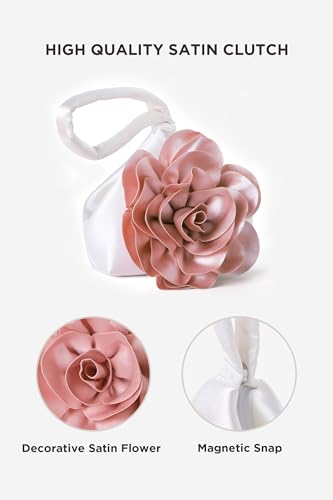 BABEYOND Women's Flower Satin Evening Bags Triangle Clutch Purses - color: White With Pink Flower