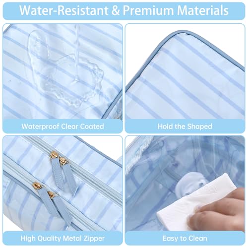 Toiletry Bag for Women, Blue Stripe - color: Blue Stripe