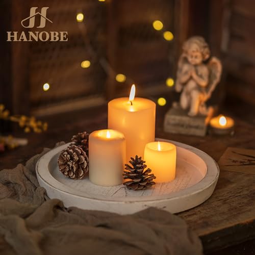 Hanobe Wooden Coffee Table Tray, Decorative Round Candle Holder Plate,White - color: Rustic White-1